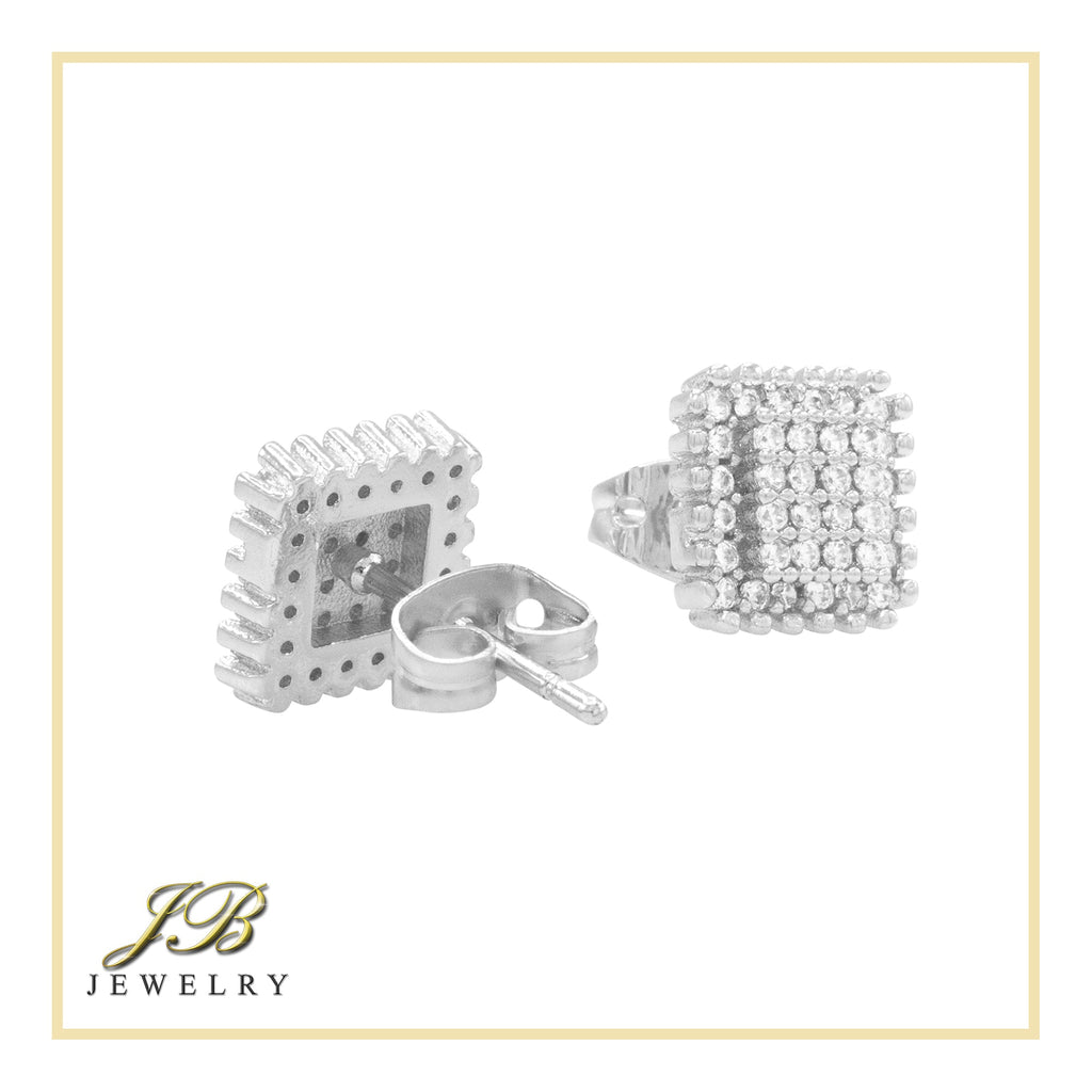 Square 2 Cubic Zirconia Earrings 14K Gold Filled Silver Hip Hop Studs Jewelry Women Men