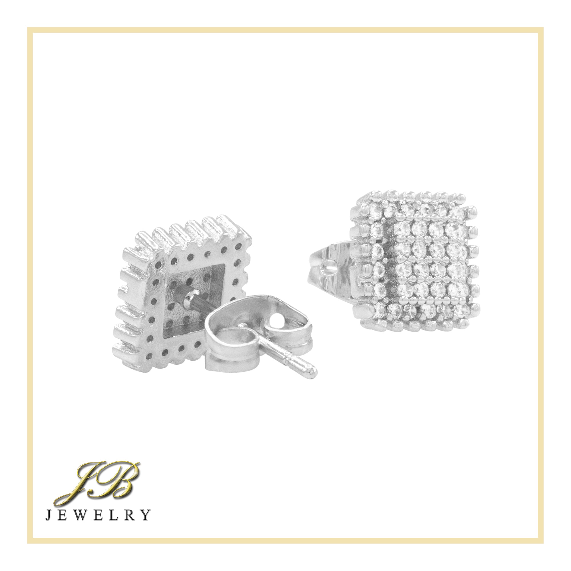 Square 2 Cubic Zirconia Earrings 14K Gold Filled Silver Hip Hop Studs Jewelry Women Men