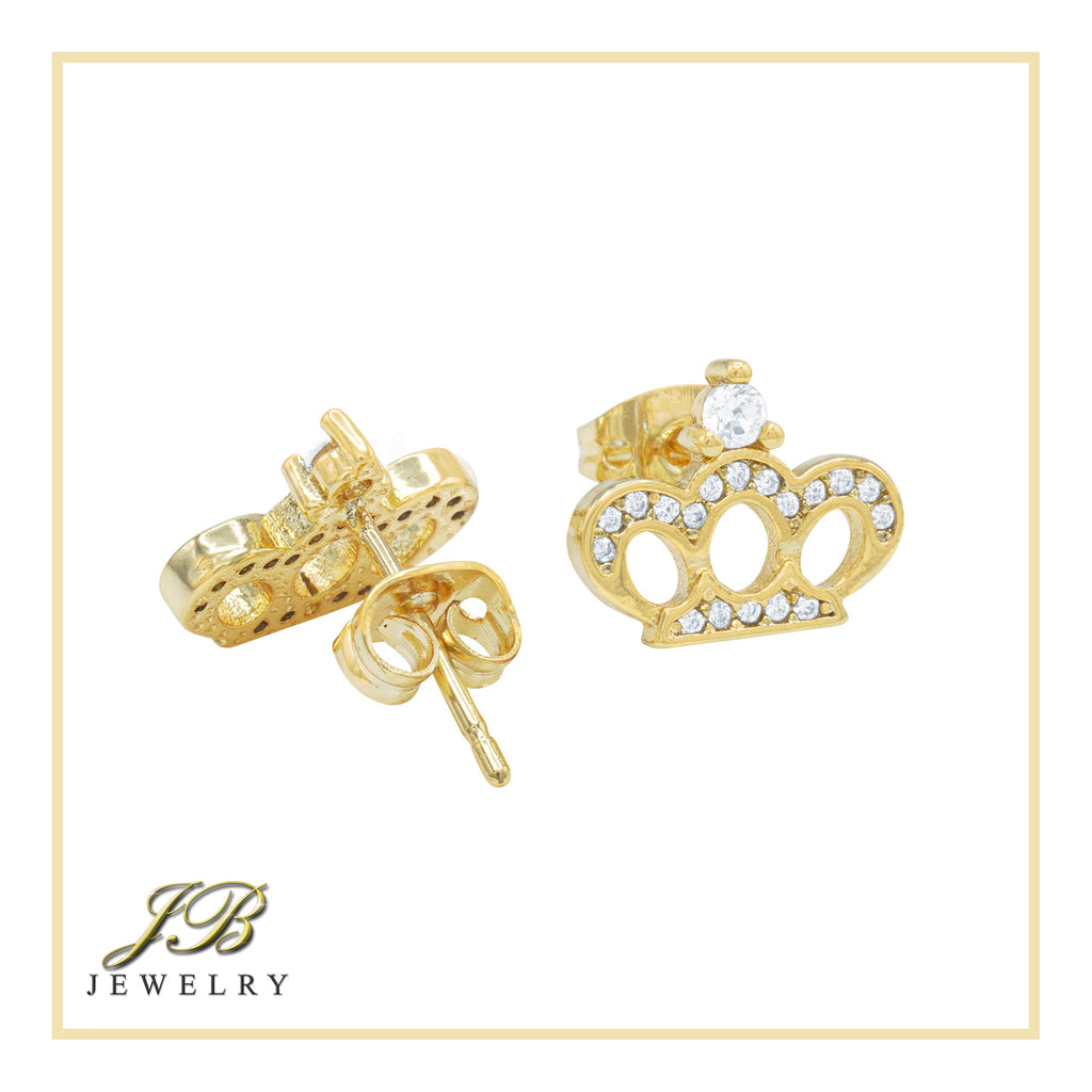 Crown 14K Gold Filled Earrings Cubic Zirconia Hip Hop Studs Jewelry Women