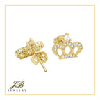 Crown 14K Gold Filled Earrings Cubic Zirconia Hip Hop Studs Jewelry Women