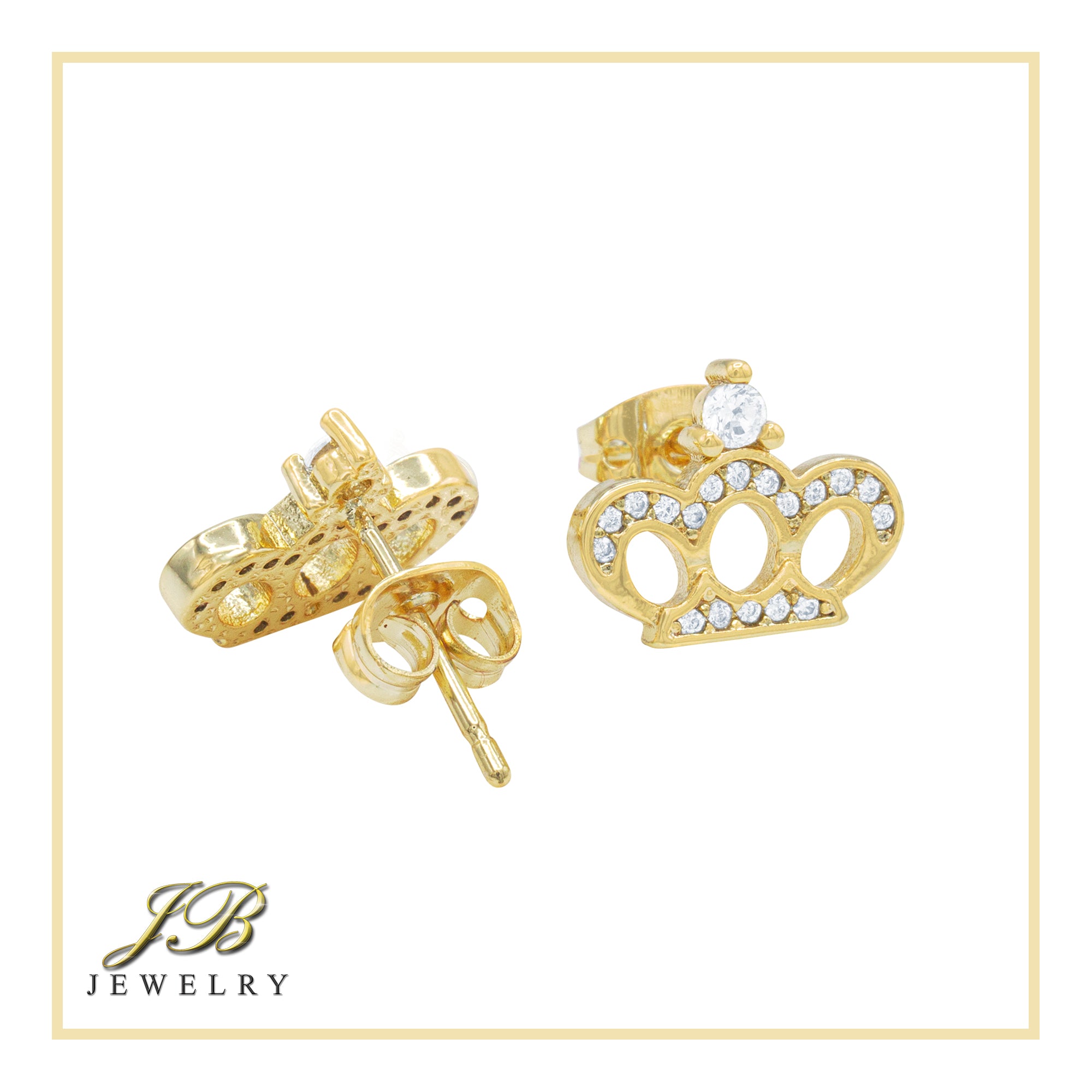 Crown 14K Gold Filled Earrings Cubic Zirconia Hip Hop Studs Jewelry Women