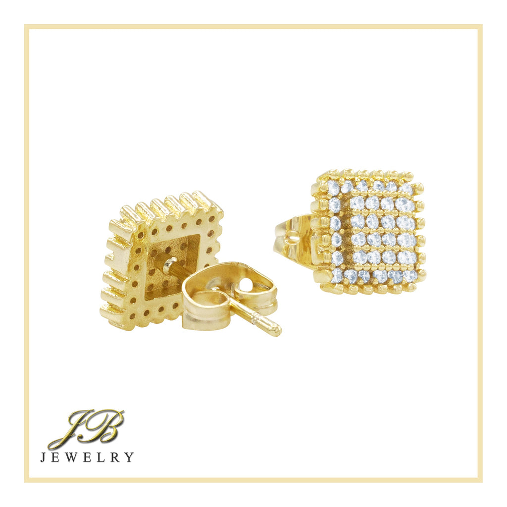 Square 2 Cubic Zirconia Earrings 14K Gold Filled Silver Hip Hop Studs Jewelry Women Men