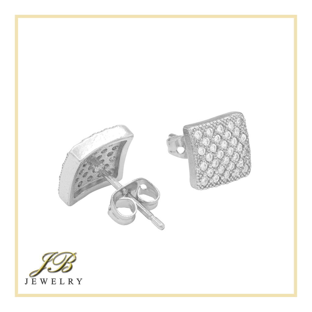 Square 14 Cubic Zirconia Earrings 14K Gold Filled Silver Hip Hop Studs Jewelry Women Men