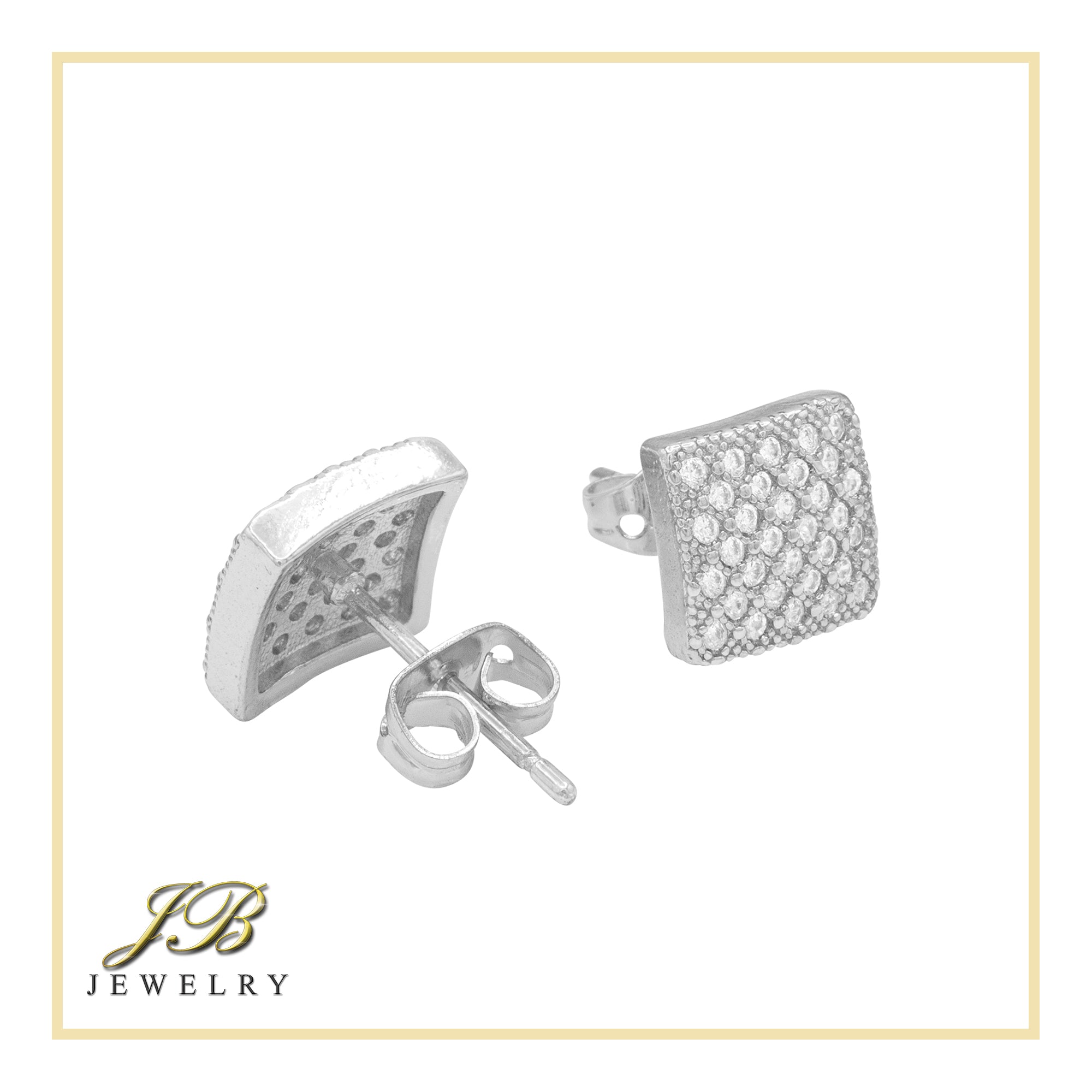 Square 14 Cubic Zirconia Earrings 14K Gold Filled Silver Hip Hop Studs Jewelry Women Men