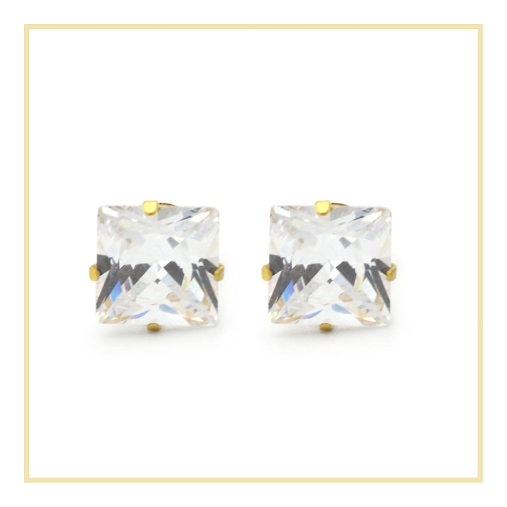 Cubic Zirconia Square 14K Gold Filled Stud Earrings Stainless Steel Jewelry Men Women