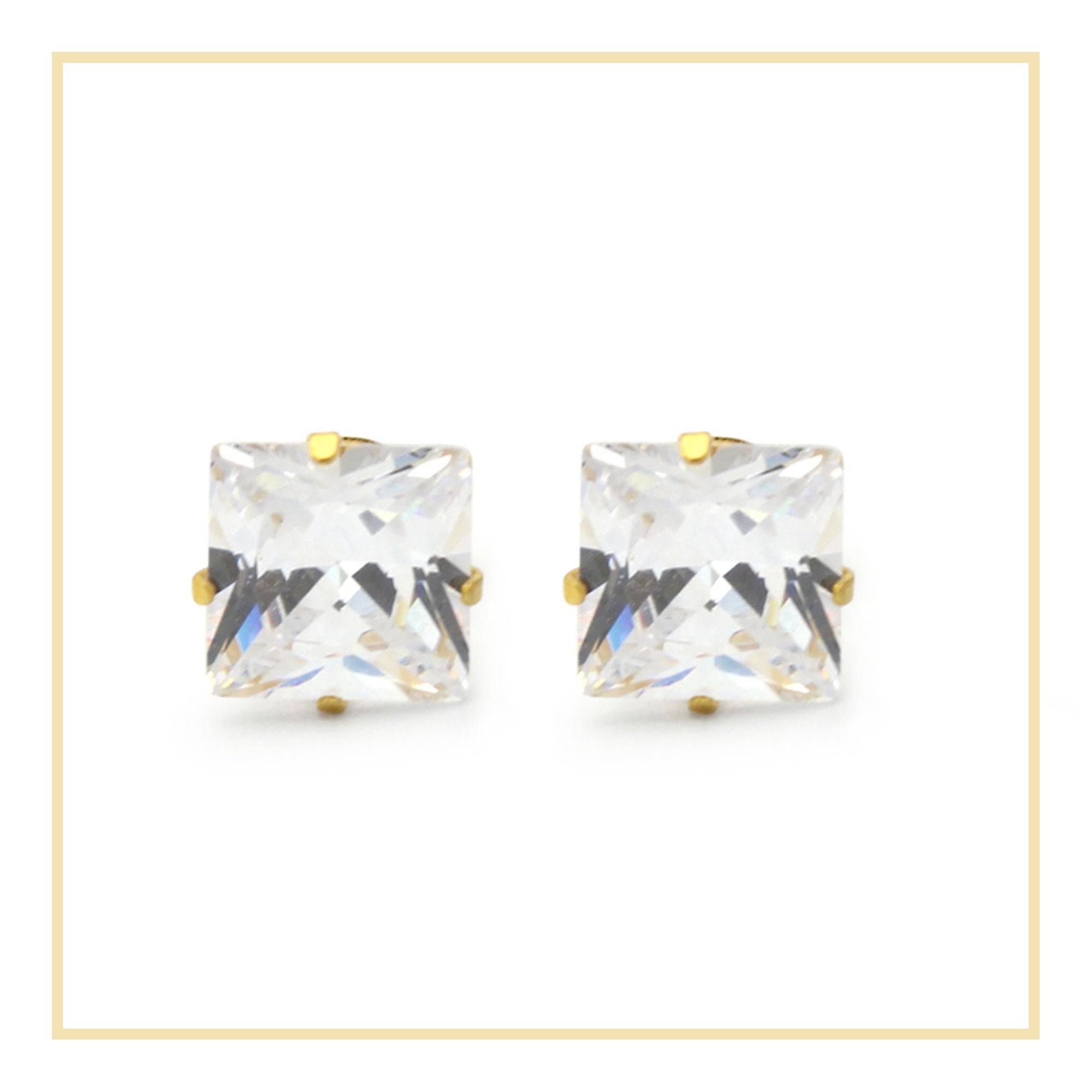 Cubic Zirconia Square 14K Gold Filled Stud Earrings Stainless Steel Jewelry Men Women