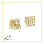 Double Square 2 Cubic Zirconia Earrings 14K Gold Filled Silver Hip Hop Studs Jewelry Women Men