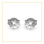Cubic Zirconia Round Stud Earrings Stainless Steel Silver Jewelry Men Women