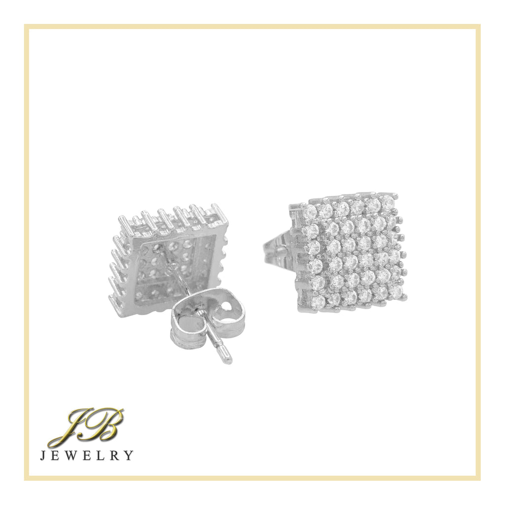 Double Square 7 Cubic Zirconia Earrings 14K Gold Filled Silver Hip Hop Studs Jewelry Women Men
