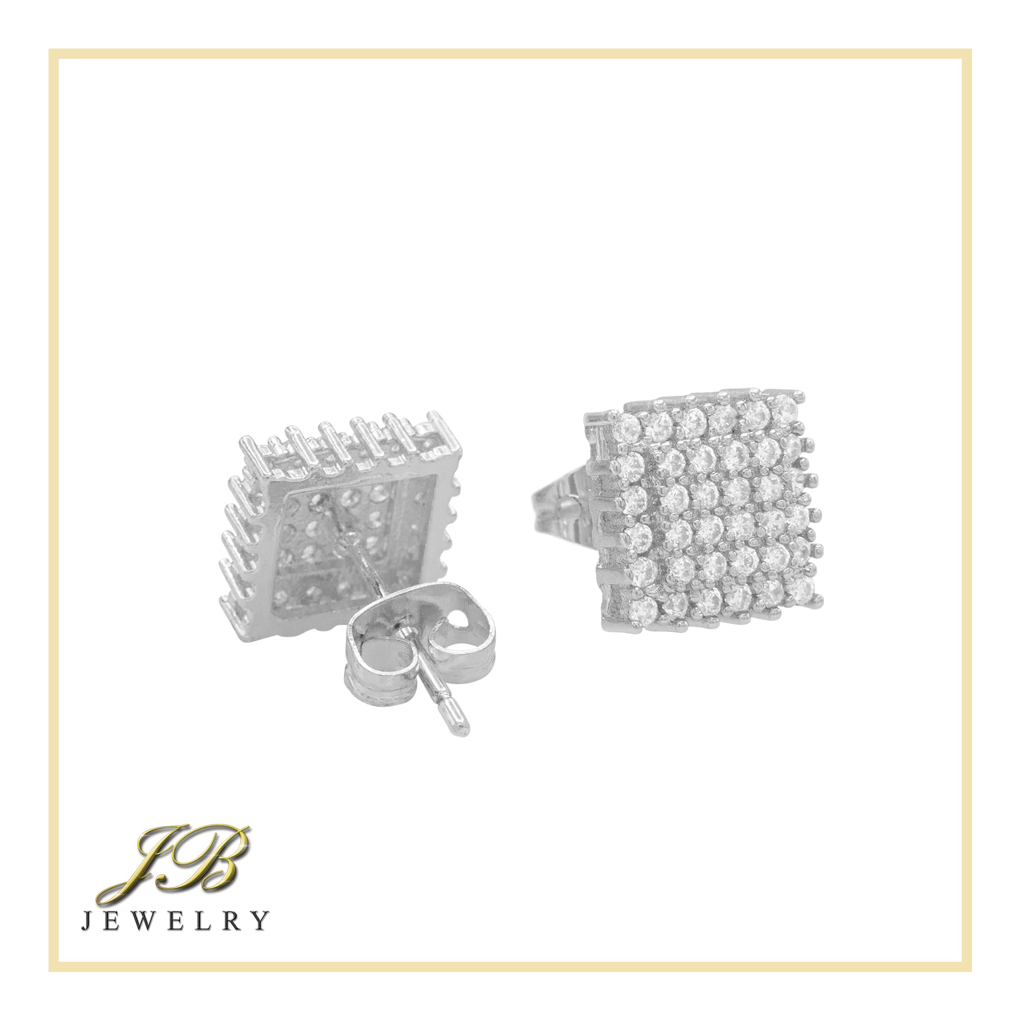 Double Square 7 Cubic Zirconia Earrings 14K Gold Filled Silver Hip Hop Studs Jewelry Women Men