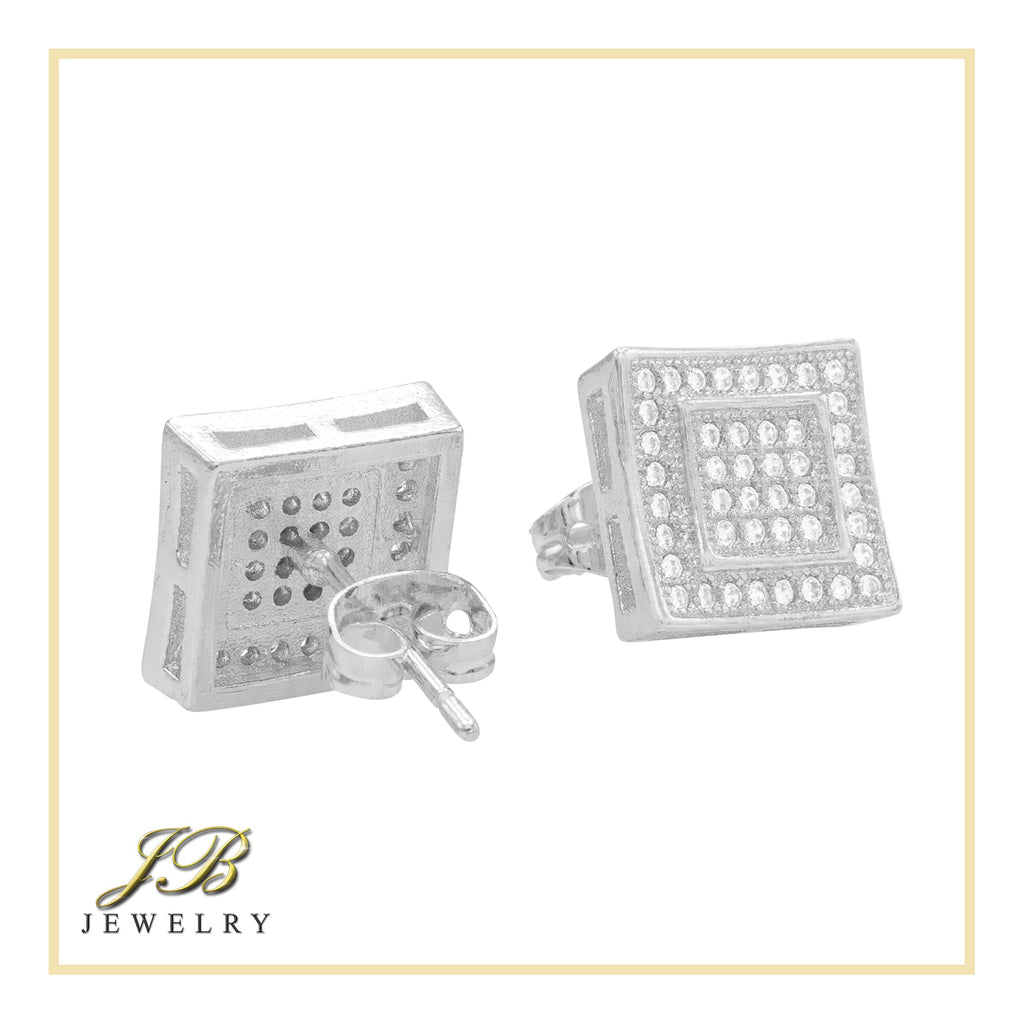 Double Square 1 Cubic Zirconia Earrings 14K Gold Filled Silver Hip Hop Studs Jewelry Women Men