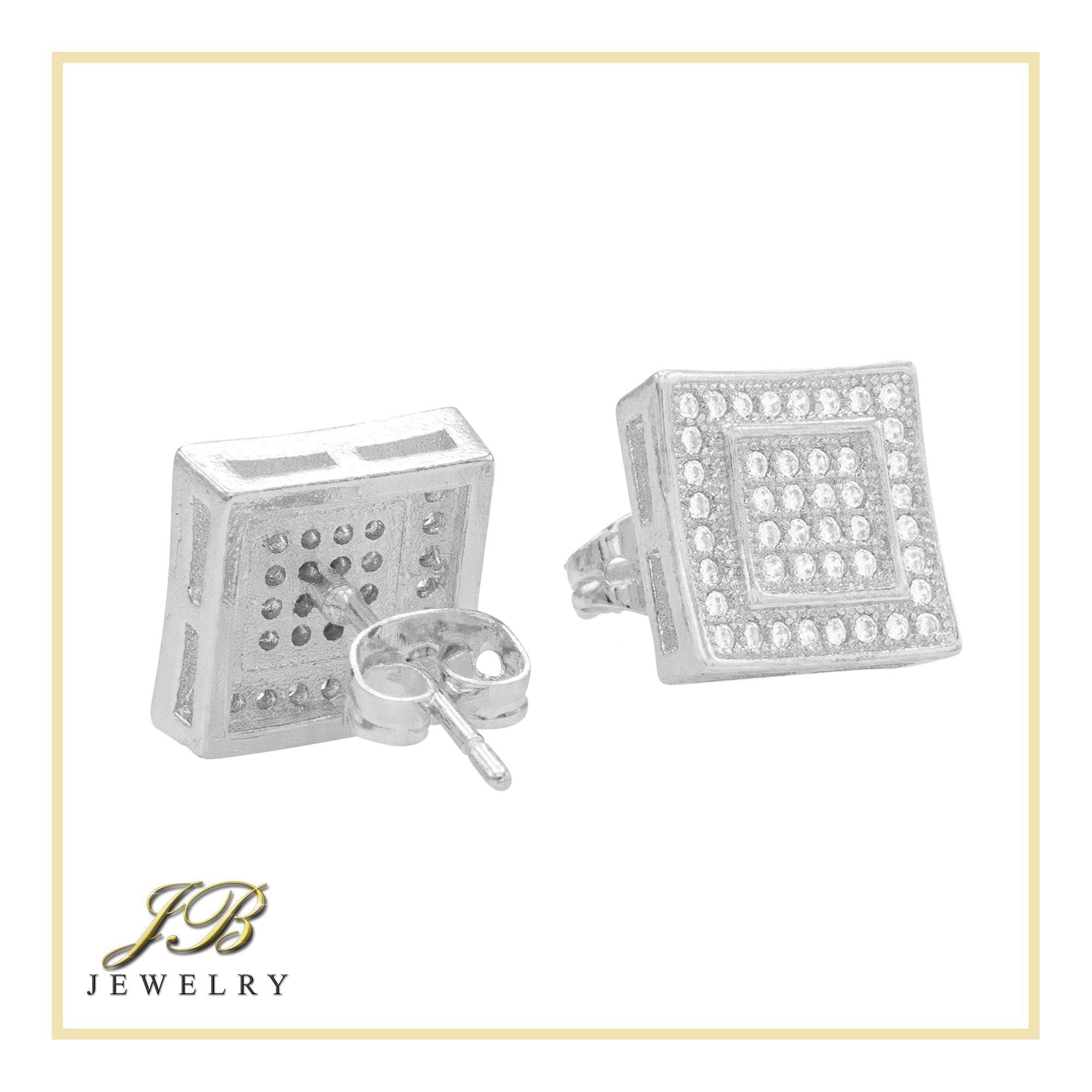 Double Square 1 Cubic Zirconia Earrings 14K Gold Filled Silver Hip Hop Studs Jewelry Women Men