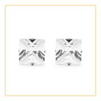 Cubic Zirconia Square Stud Earrings Stainless Steel Silver Jewelry Men Women