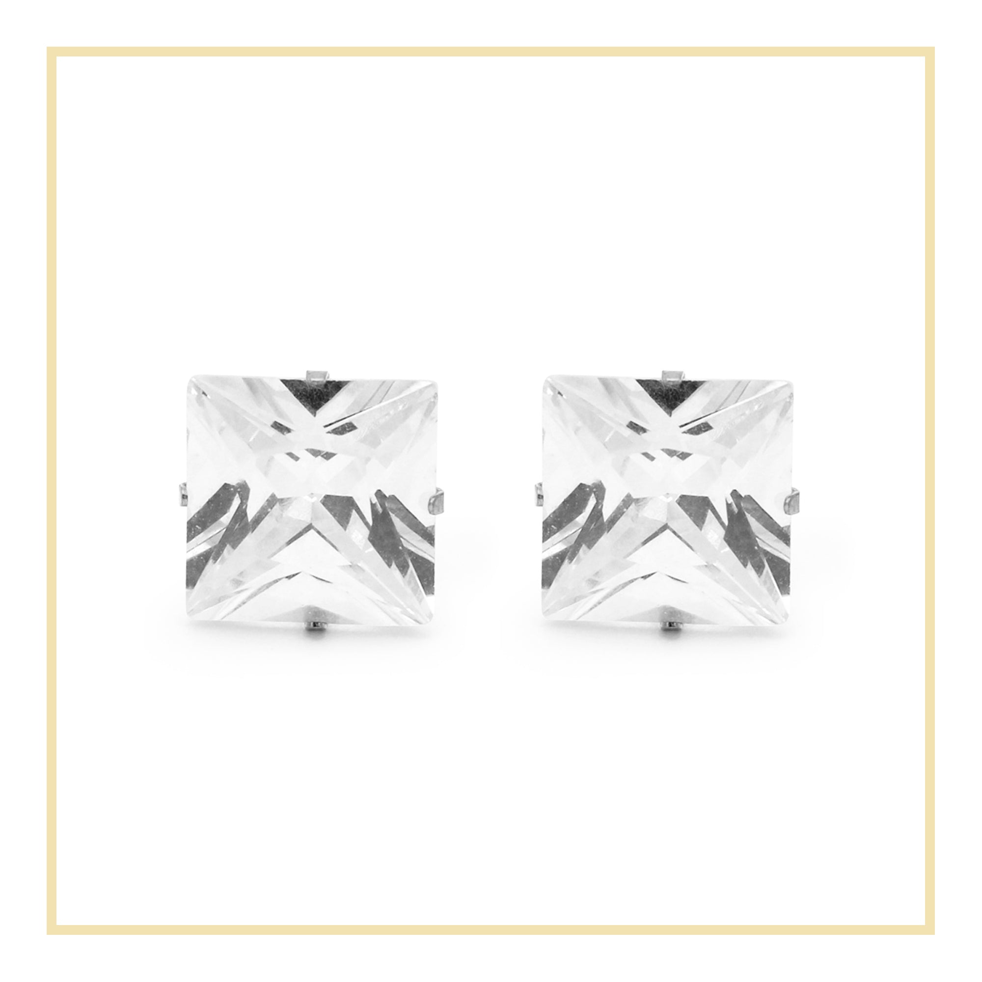 Cubic Zirconia Square Stud Earrings Stainless Steel Silver Jewelry Men Women
