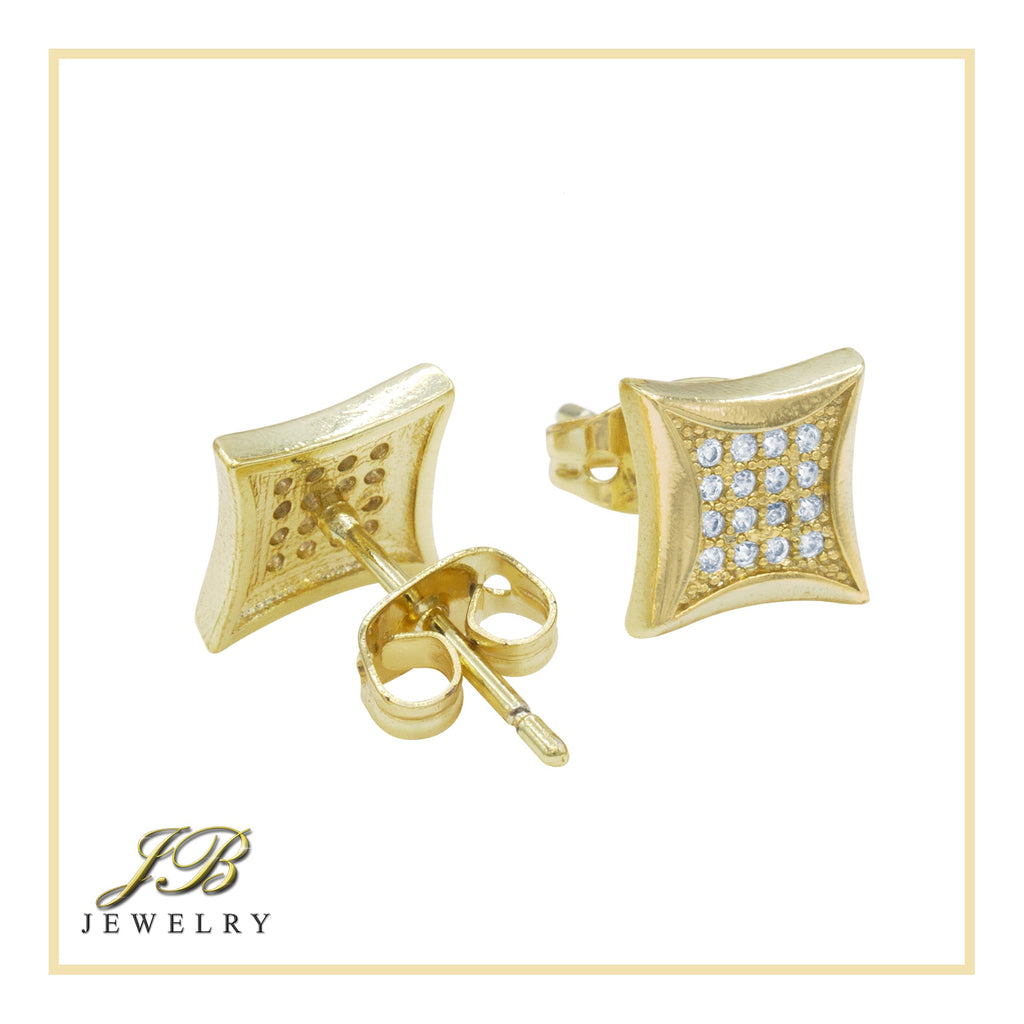 Square 5 Cubic Zirconia Earrings 14K Gold Filled Silver Hip Hop Studs Jewelry Women Men