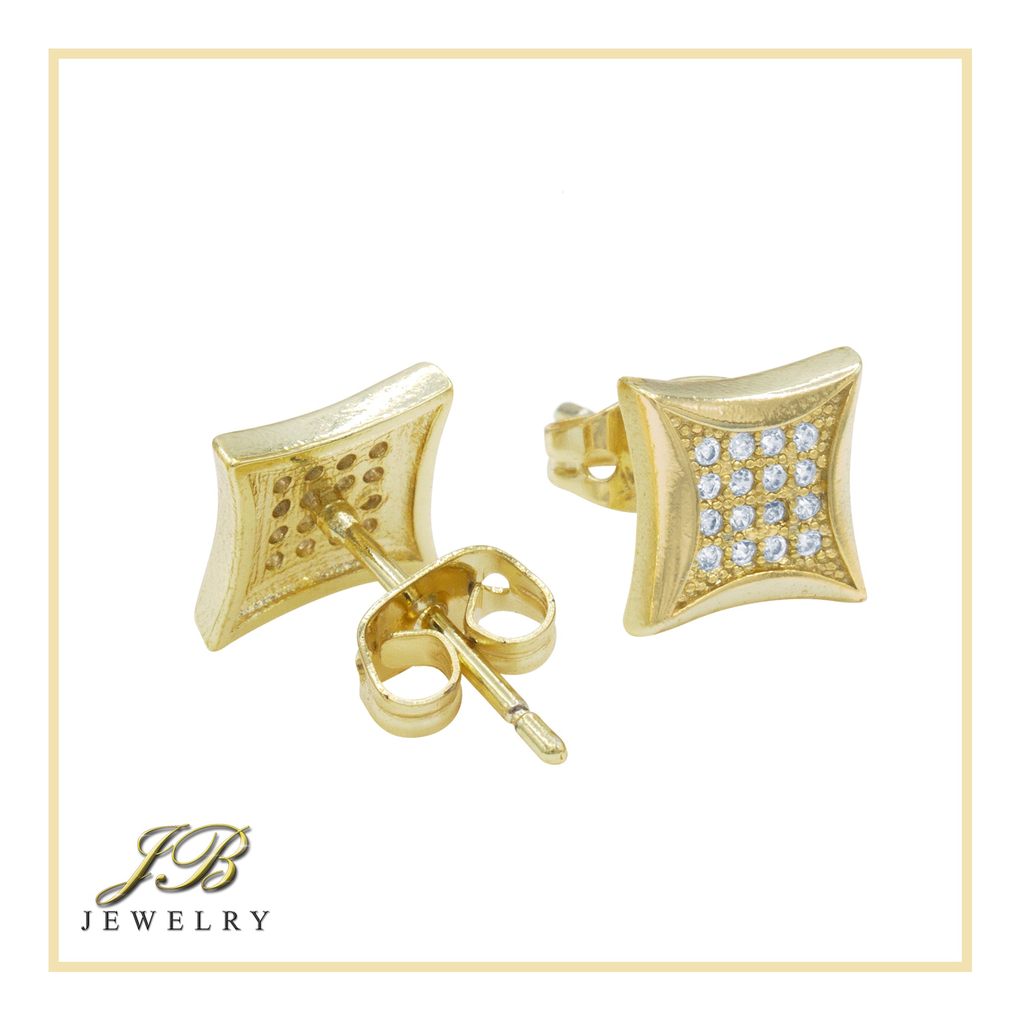 Square 5 Cubic Zirconia Earrings 14K Gold Filled Silver Hip Hop Studs Jewelry Women Men