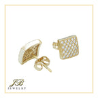 Square 14 Cubic Zirconia Earrings 14K Gold Filled Silver Hip Hop Studs Jewelry Women Men