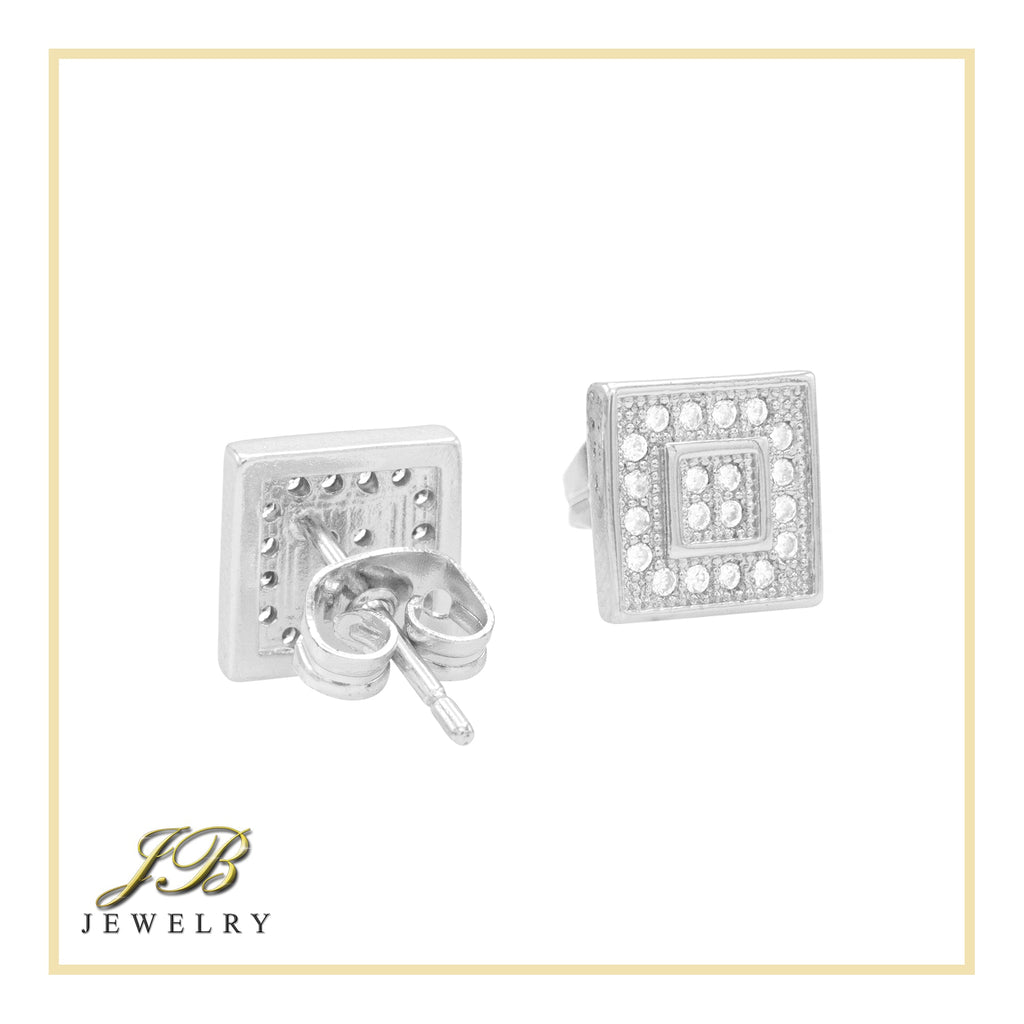 Double Square 2 Cubic Zirconia Earrings 14K Gold Filled Silver Hip Hop Studs Jewelry Women Men
