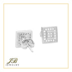 Double Square 2 Cubic Zirconia Earrings 14K Gold Filled Silver Hip Hop Studs Jewelry Women Men