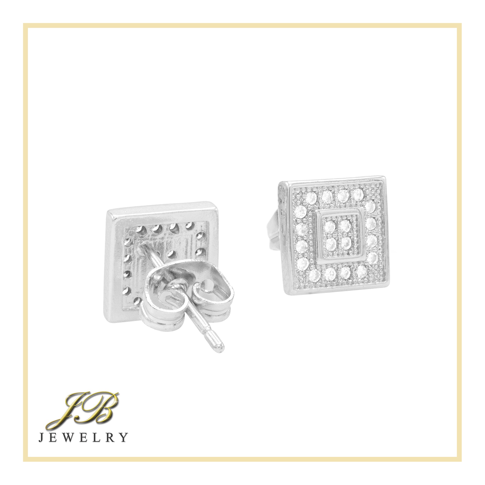 Double Square 2 Cubic Zirconia Earrings 14K Gold Filled Silver Hip Hop Studs Jewelry Women Men