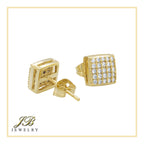Square 16 Cubic Zirconia Earrings 14K Gold Filled Silver Hip Hop Studs Jewelry Women Men