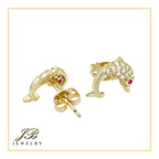 Dolphin 2 Cubic Zirconia Earrings 14K Gold Filled Silver Hip Hop Studs Jewelry Women