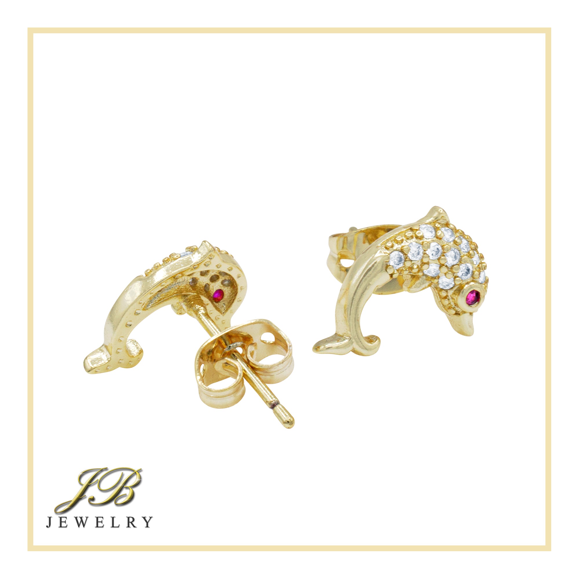 Dolphin 2 Cubic Zirconia Earrings 14K Gold Filled Silver Hip Hop Studs Jewelry Women