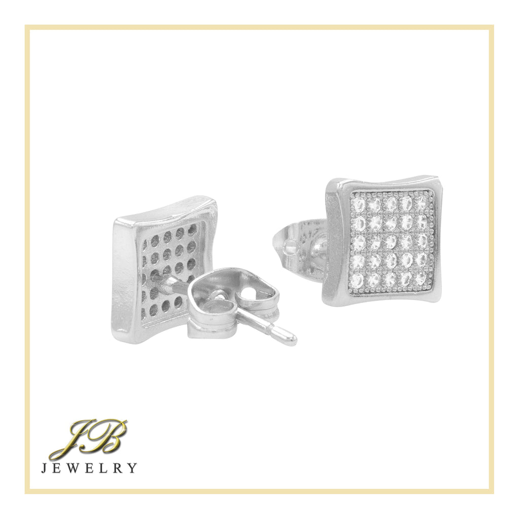 Square 3 Cubic Zirconia Earrings 14K Gold Filled Silver Hip Hop Studs Jewelry Women Men