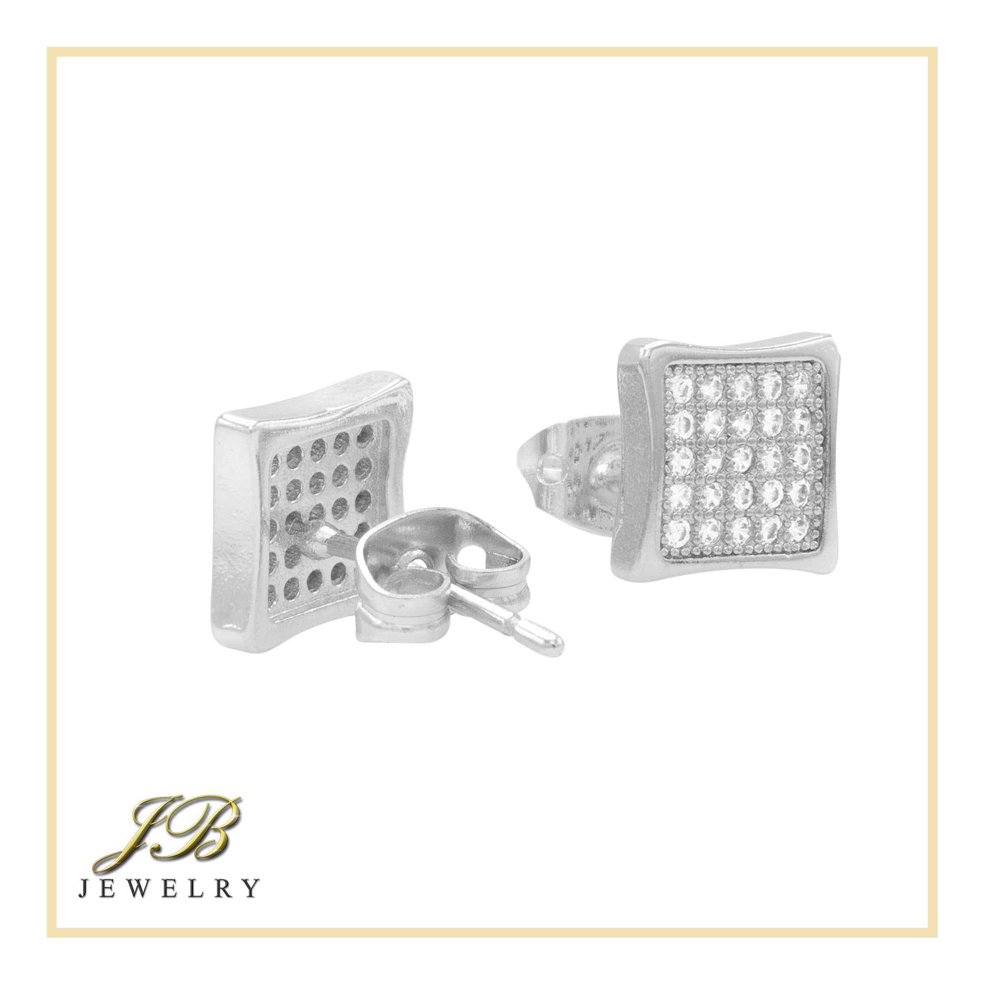 Square 3 Cubic Zirconia Earrings 14K Gold Filled Silver Hip Hop Studs Jewelry Women Men
