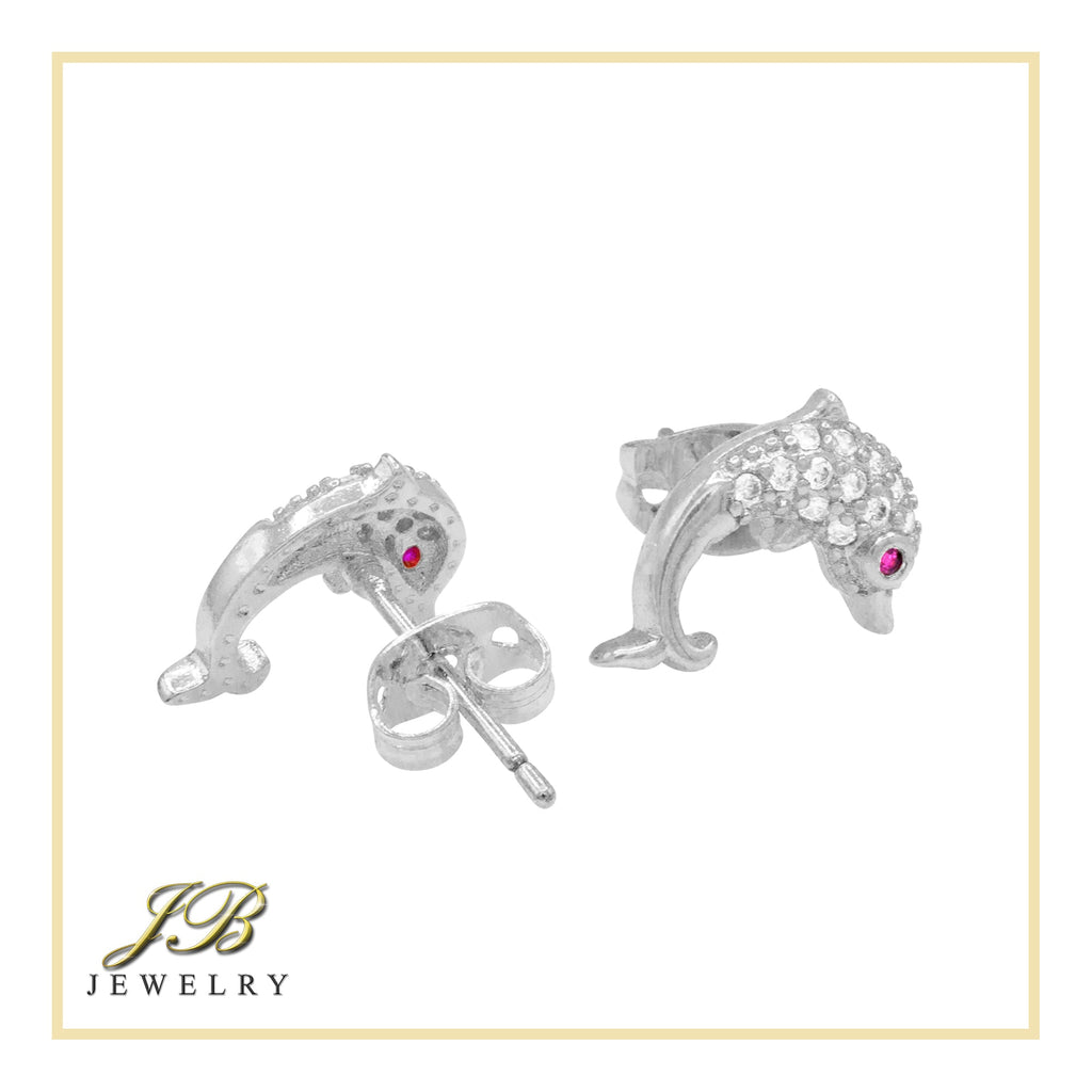 Dolphin 2 Cubic Zirconia Earrings 14K Gold Filled Silver Hip Hop Studs Jewelry Women