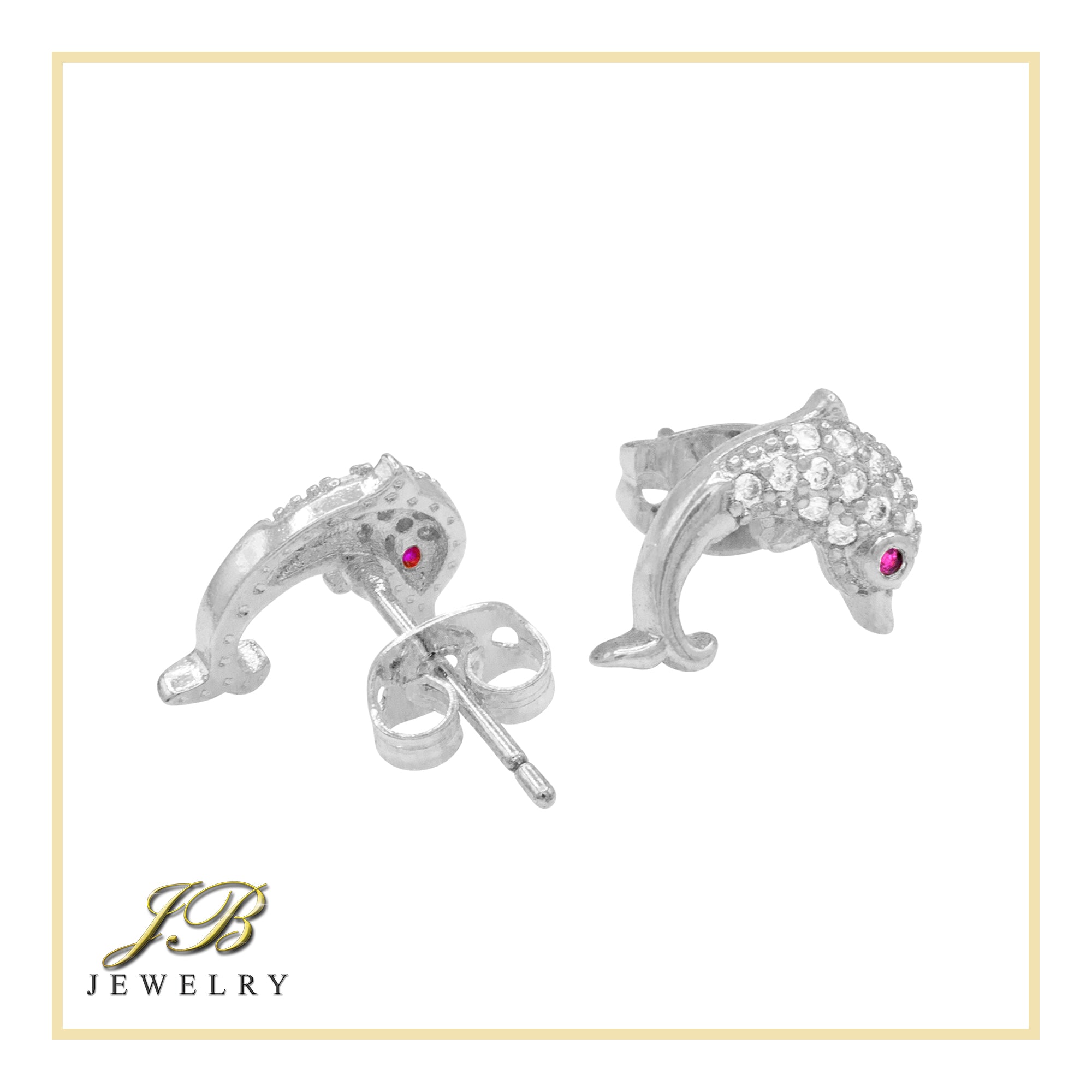 Dolphin 2 Cubic Zirconia Earrings 14K Gold Filled Silver Hip Hop Studs Jewelry Women