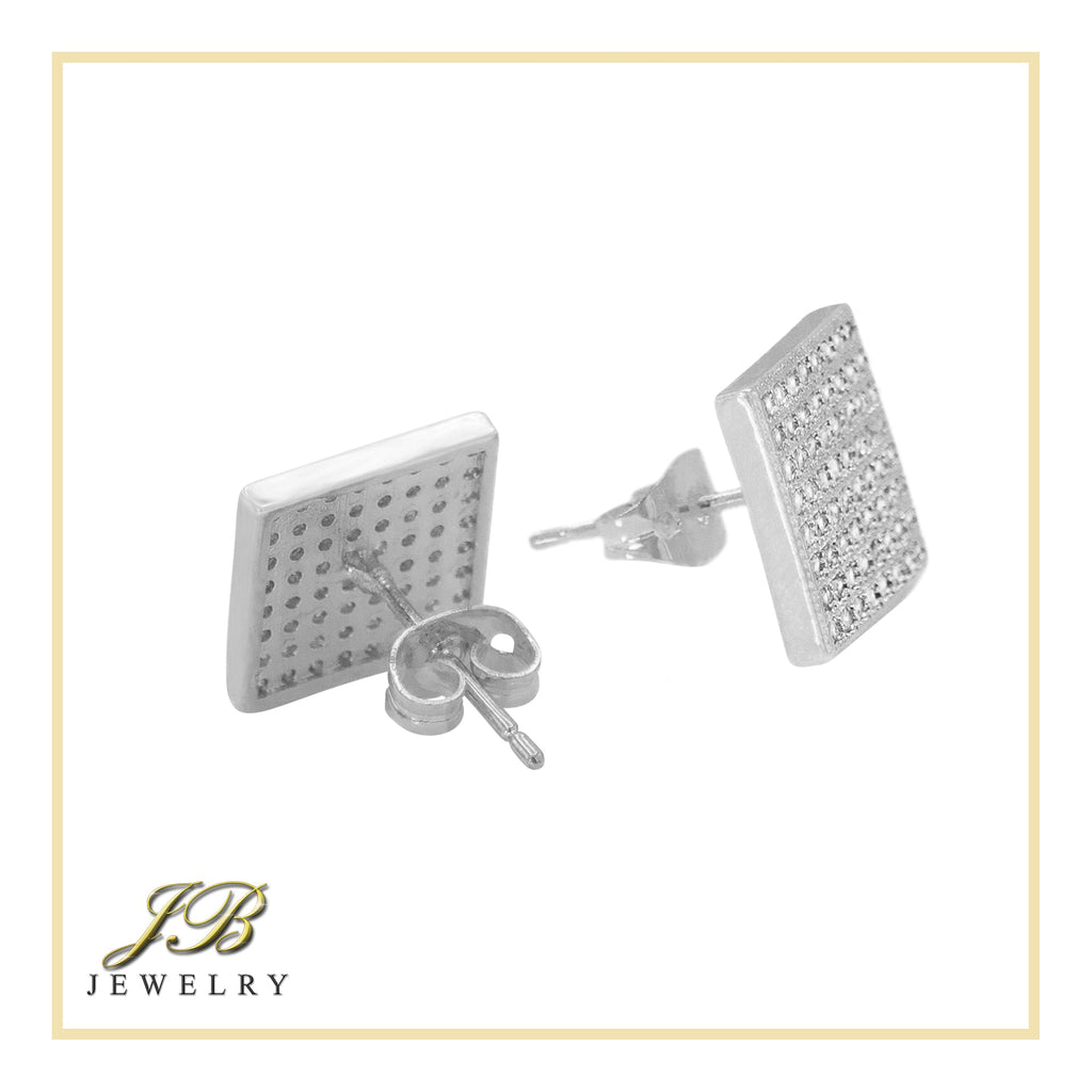 Square 1 Cubic Zirconia Earrings 14K Gold Filled Silver Hip Hop Studs Jewelry Women Men