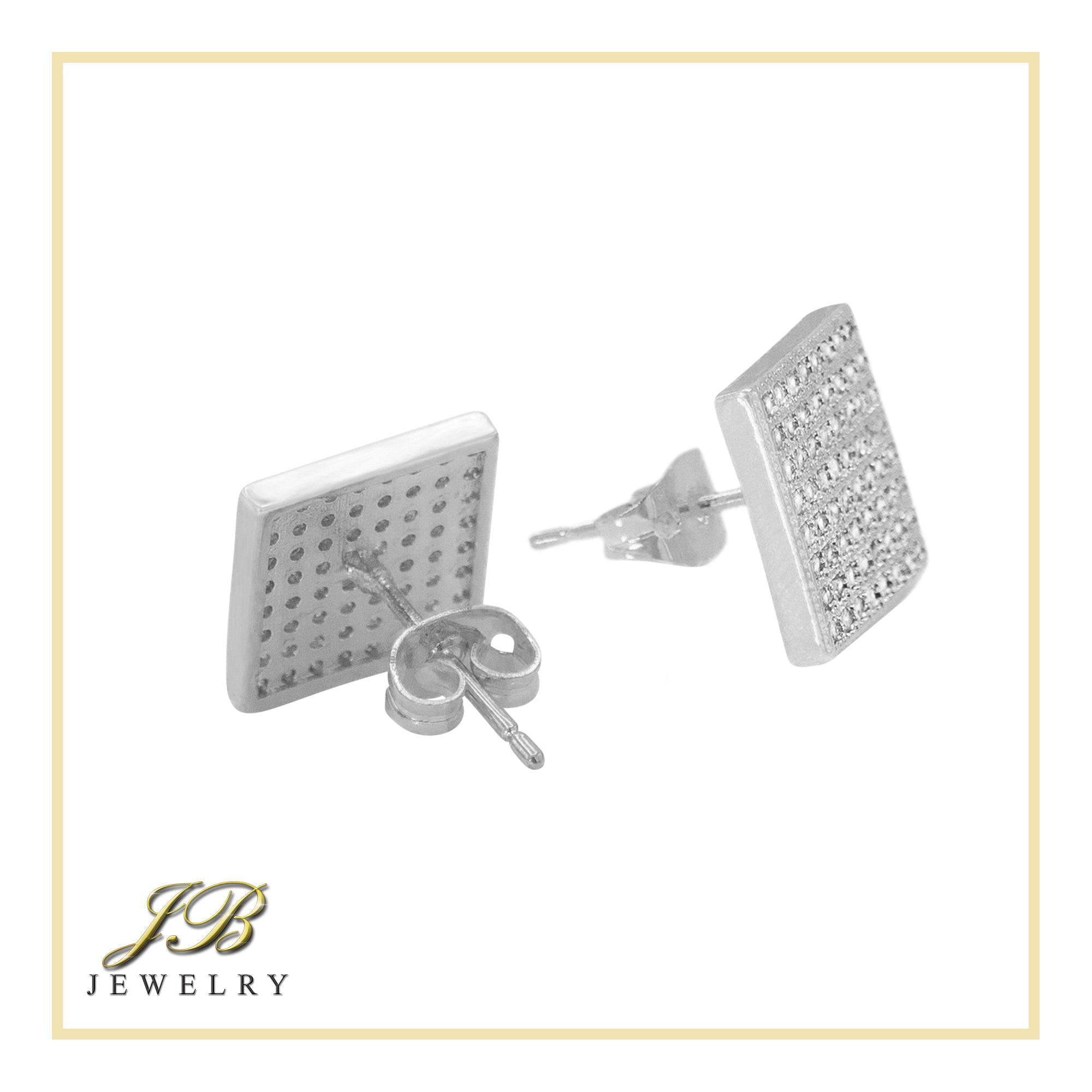 Square 1 Cubic Zirconia Earrings 14K Gold Filled Silver Hip Hop Studs Jewelry Women Men