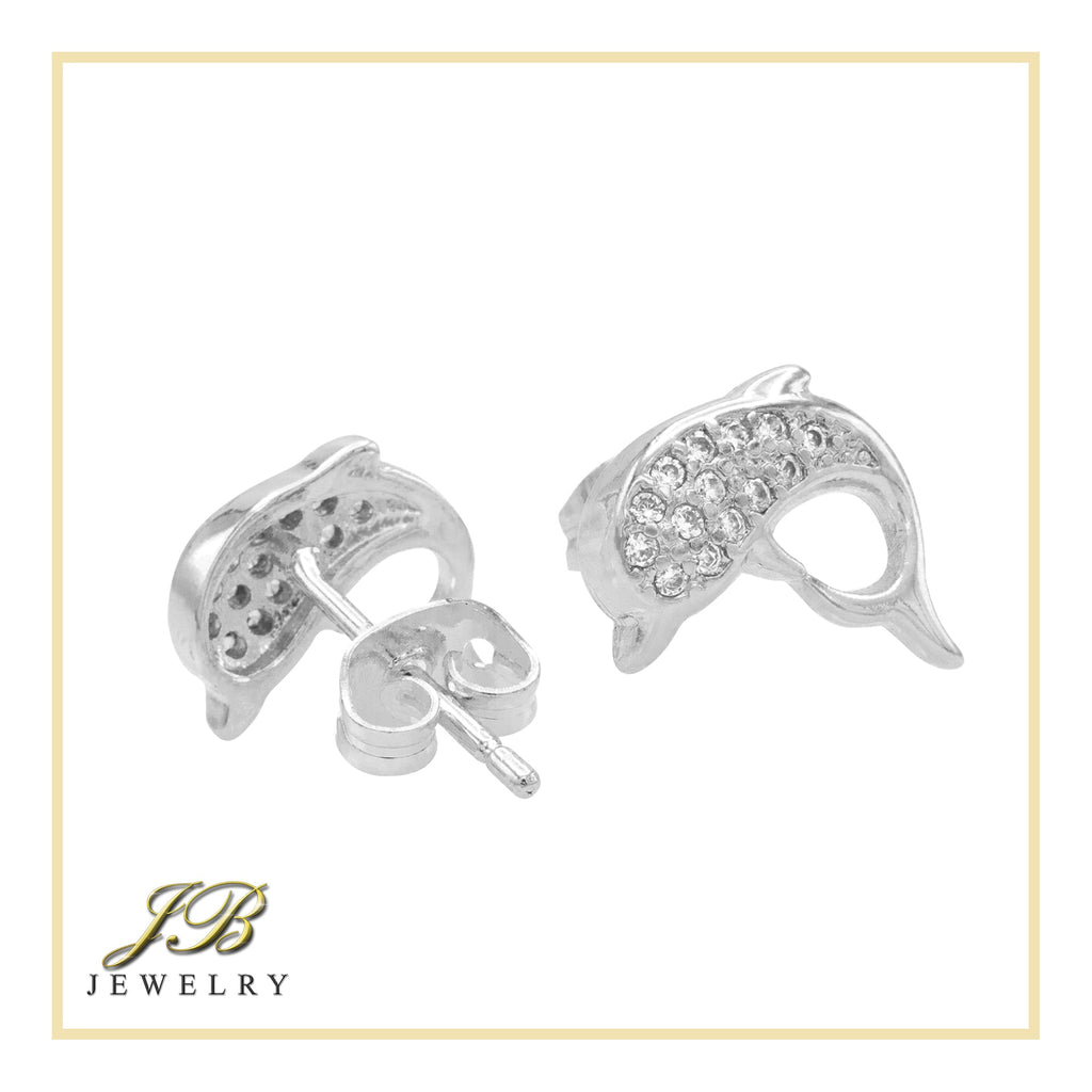 Dolphin 1 Cubic Zirconia Earrings 14K Gold  Silver Filled Hip Hop Studs Jewelry Women