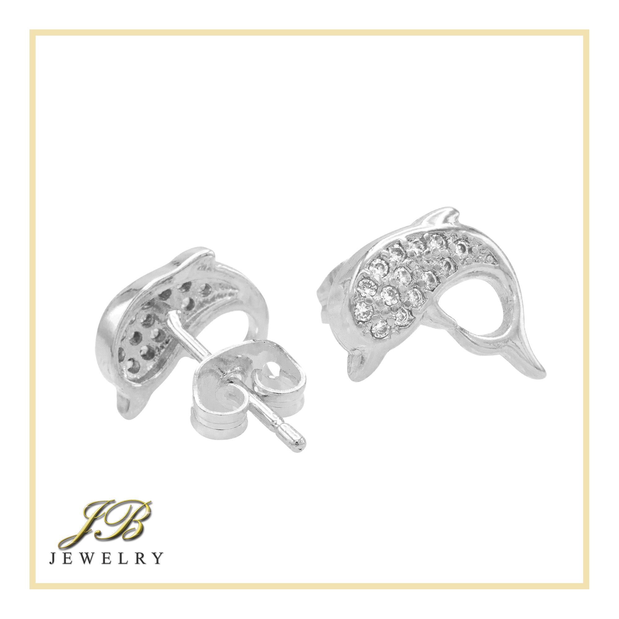 Dolphin 1 Cubic Zirconia Earrings 14K Gold  Silver Filled Hip Hop Studs Jewelry Women