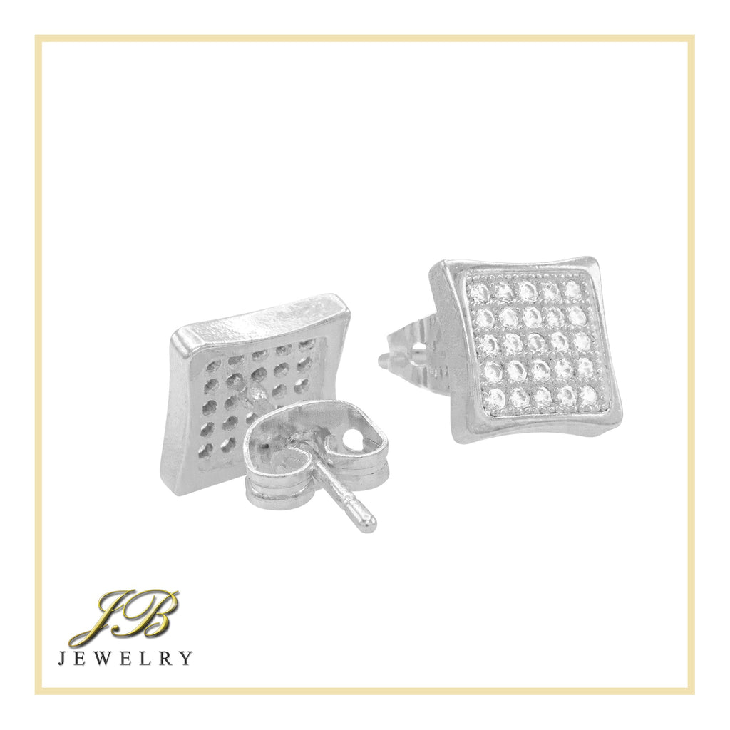 Square 6 Cubic Zirconia Earrings 14K Gold Filled Silver Hip Hop Studs Jewelry Women Men