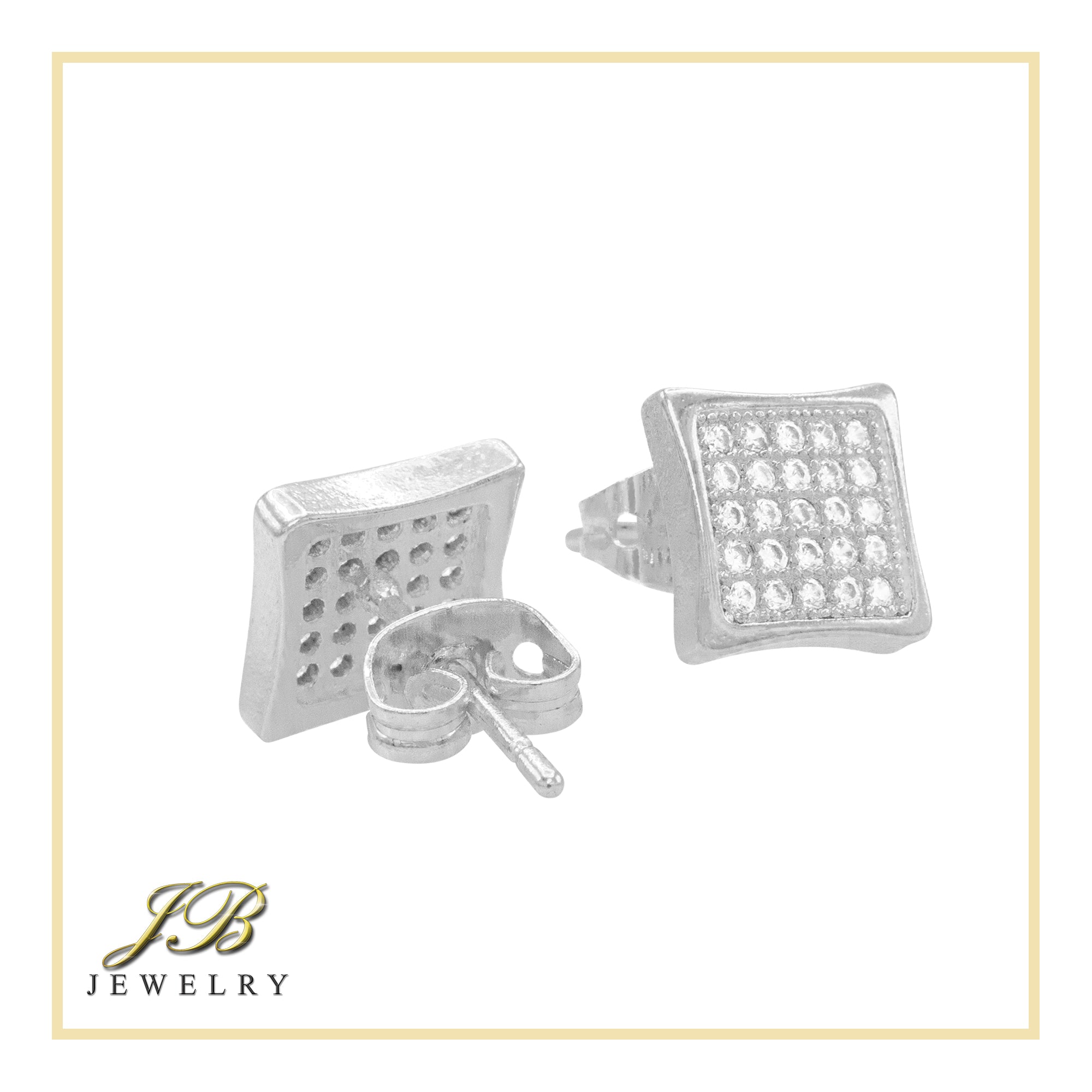 Square 6 Cubic Zirconia Earrings 14K Gold Filled Silver Hip Hop Studs Jewelry Women Men