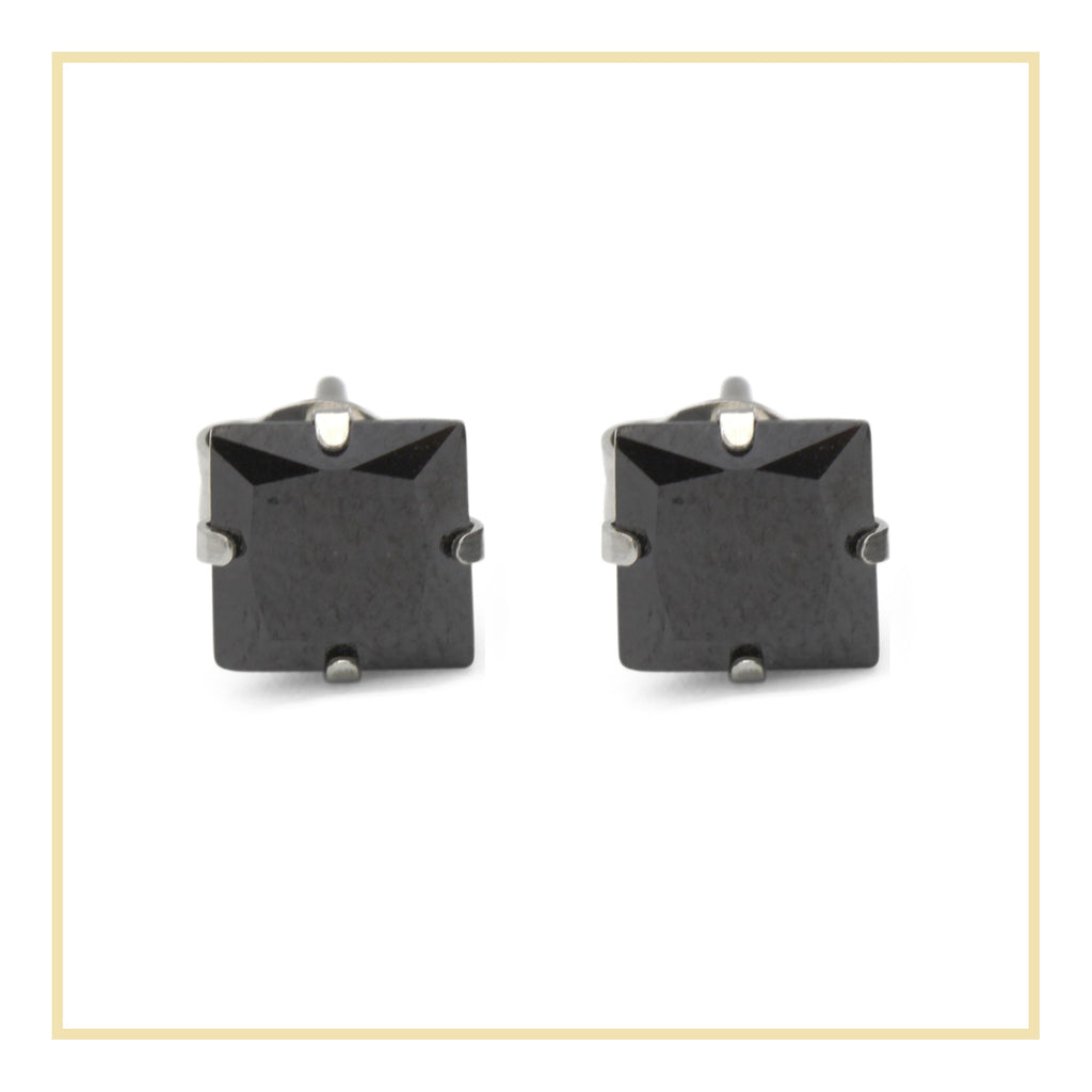 Cubic Zirconia Square Stud Earrings Stainless Steel Black Jewelry Men Women
