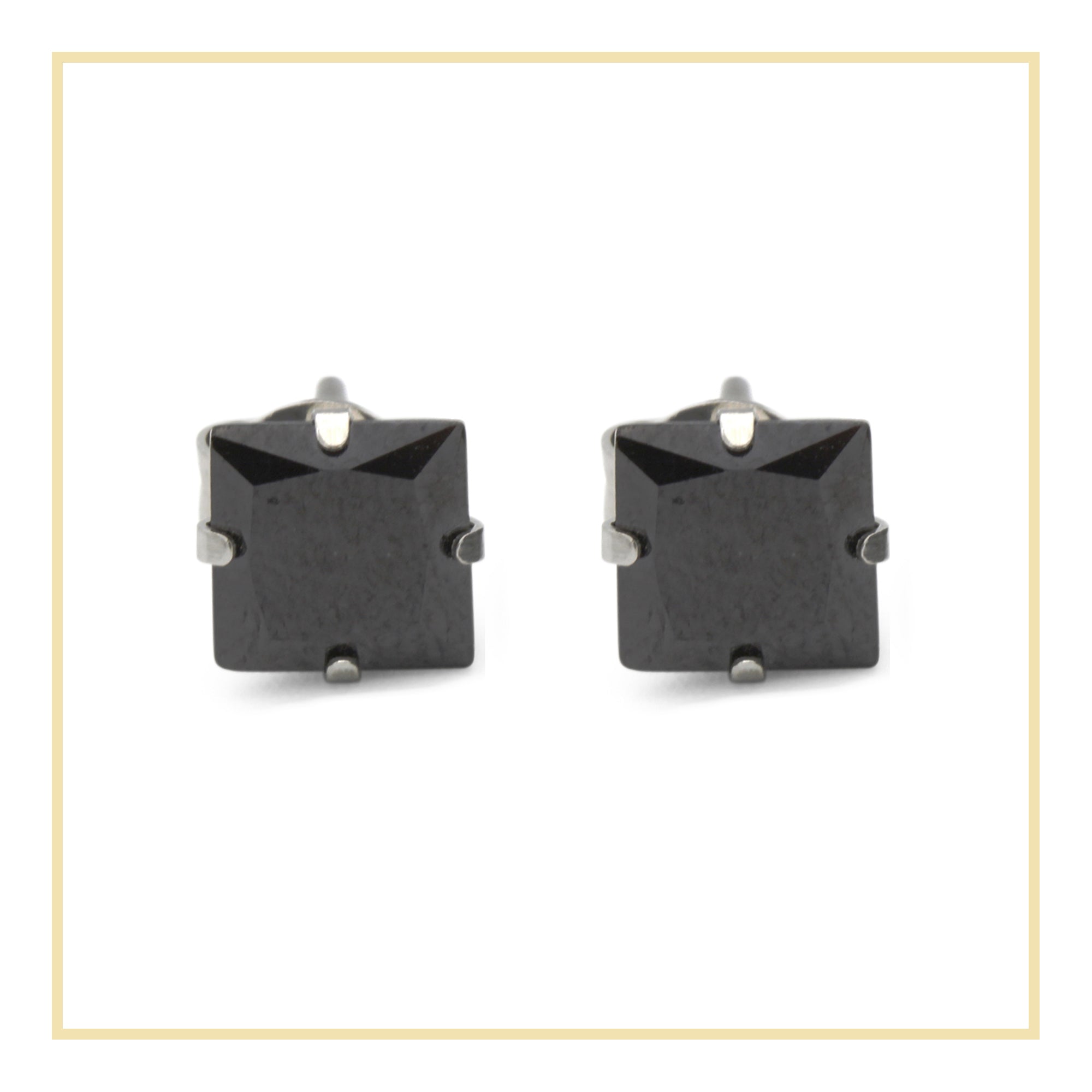 Cubic Zirconia Square Stud Earrings Stainless Steel Black Jewelry Men Women