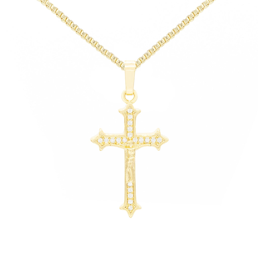 CZ Cross Cubic Zirconia Pendant With Necklace Set 14K Gold Filled