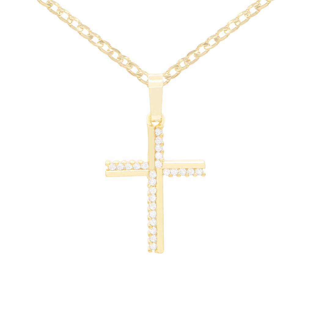 Elegant Cross Cubic Zirconia Pendant With Necklace Set 14K Gold Filled