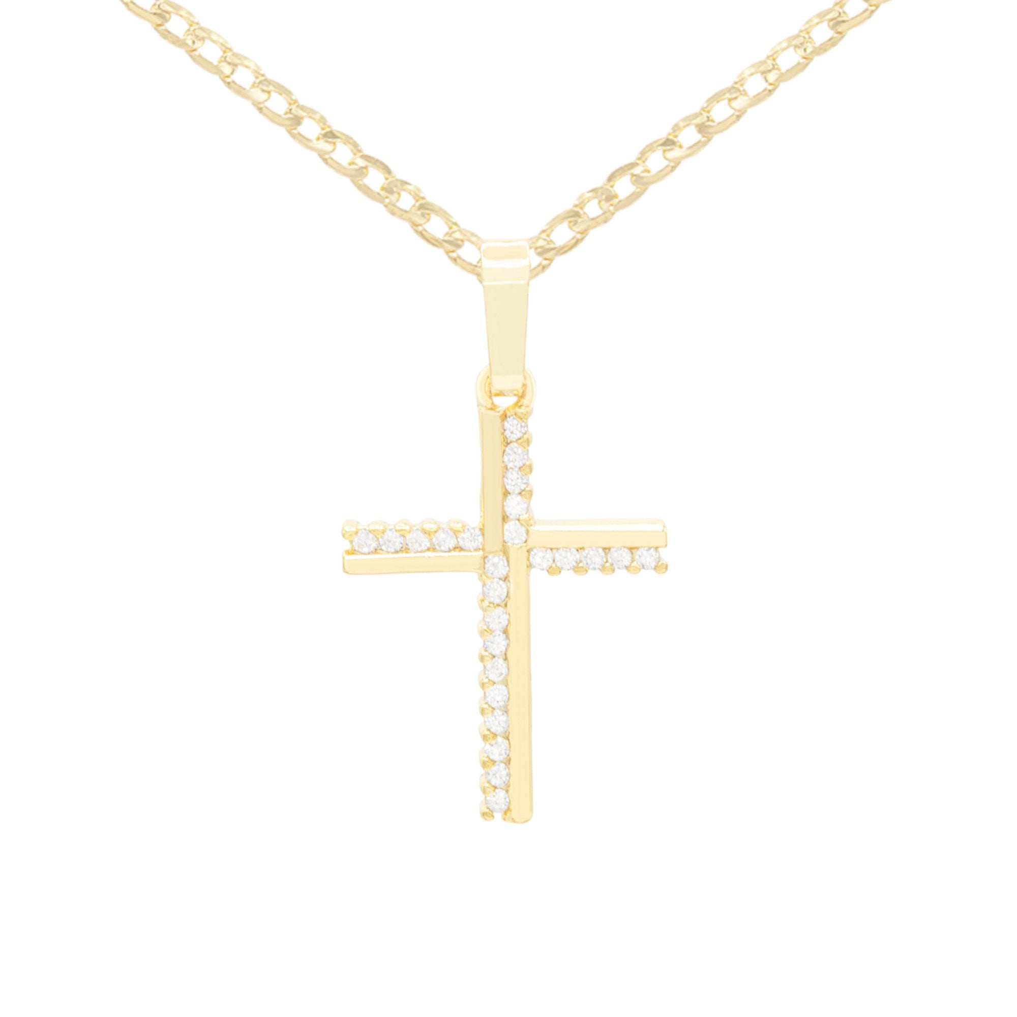 Elegant Cross Cubic Zirconia Pendant With Necklace Set 14K Gold Filled