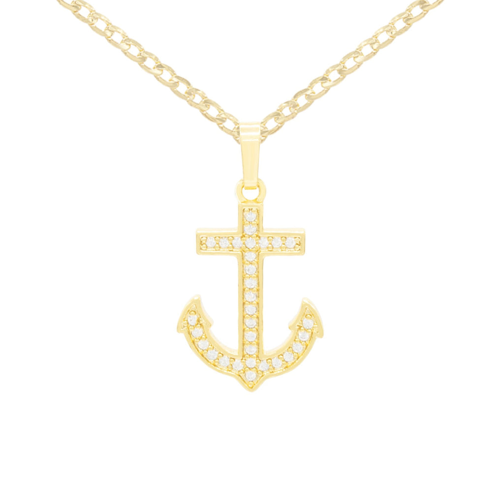 Cubic Zirconia Devil Anchor Cross Pendant 14K Gold Filled Necklace Set