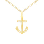 Cubic Zirconia Devil Anchor Cross Pendant 14K Gold Filled Necklace Set
