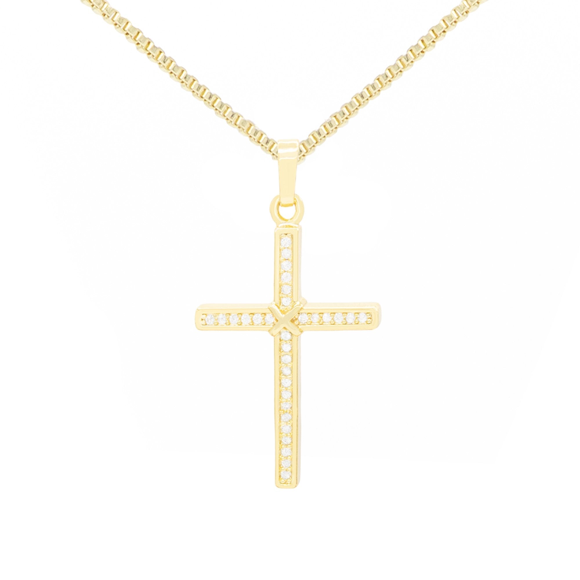 Thin Cross Cubic Zirconia Pendant With Necklace Set 14K Gold Filled