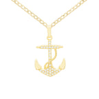 Cubic Zirconia Devil Anchor Pendant 14K Gold Filled Necklace Set