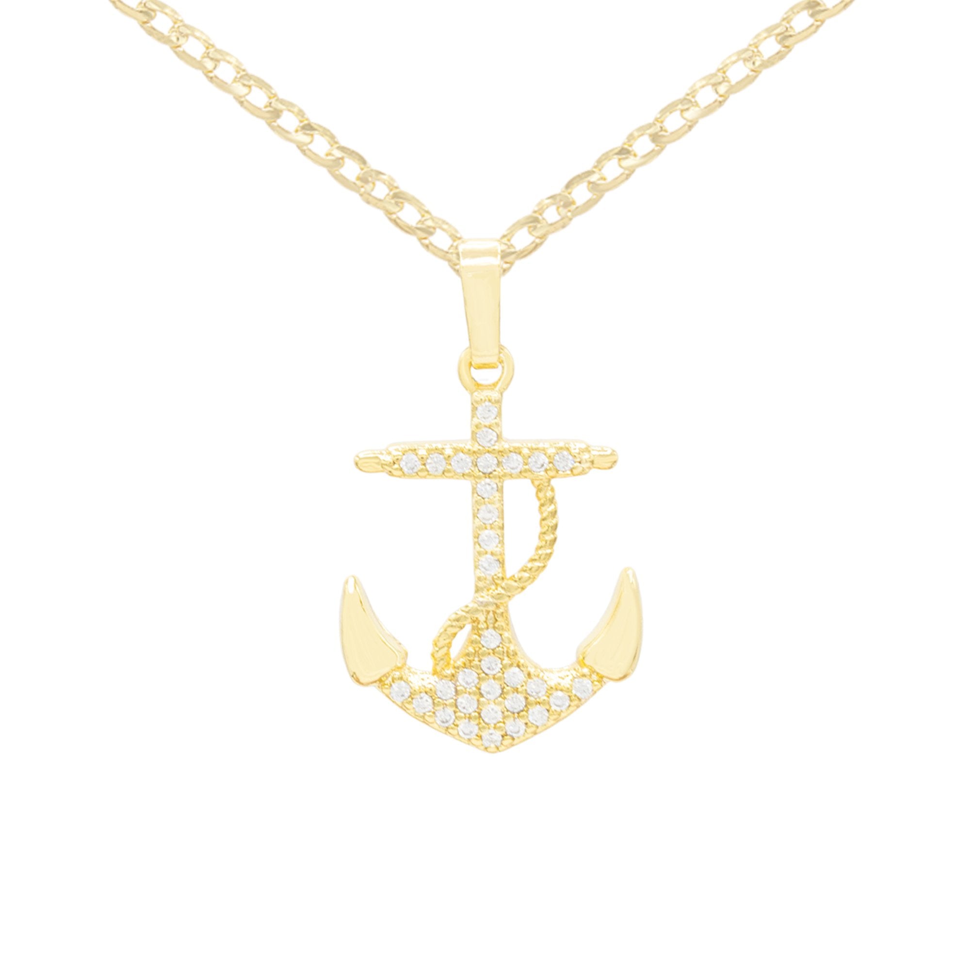 Cubic Zirconia Devil Anchor Pendant 14K Gold Filled Necklace Set