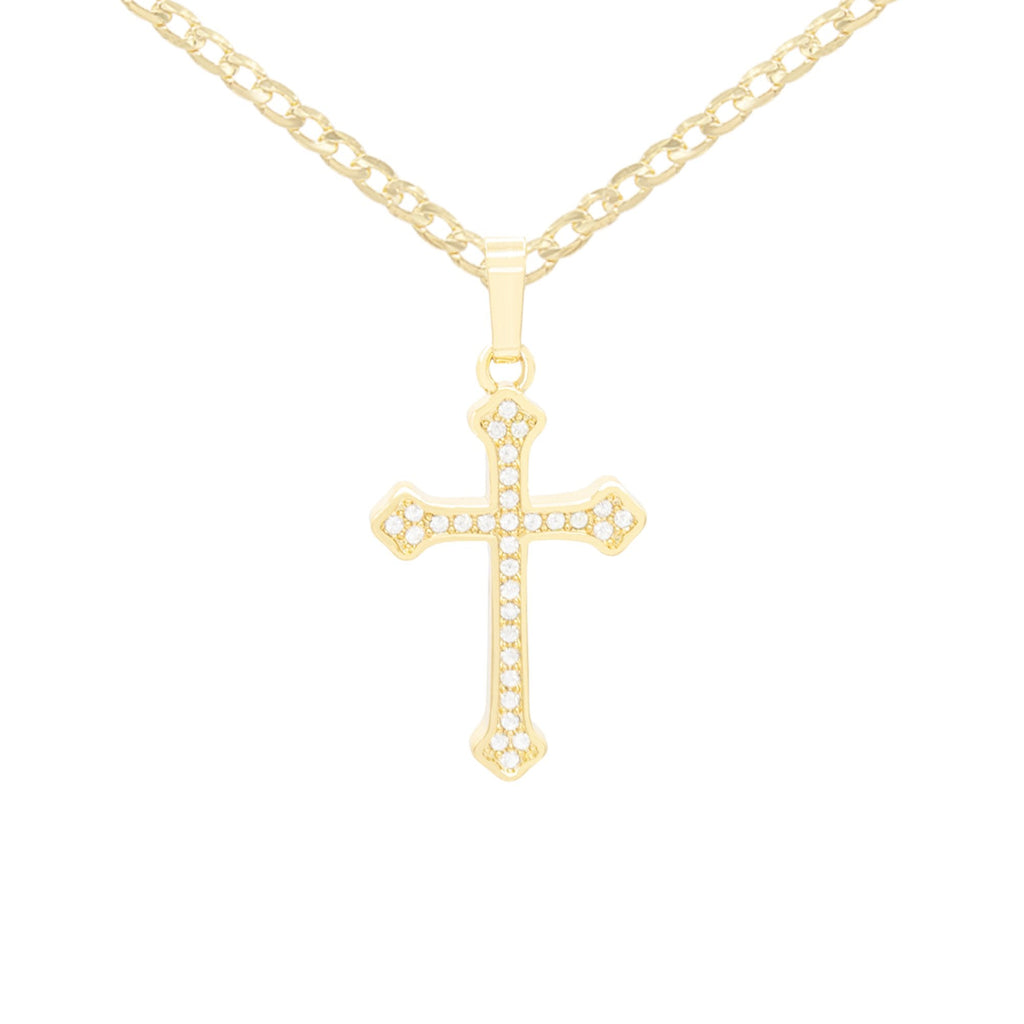 Cross Pendant Cubic Zirconia 14K Gold Filled Chain Necklace Set