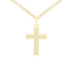 CZ Stone Bordered Cross Cubic Zirconia Pendant With Necklace Set 14K Gold Filled