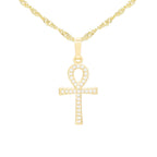 Ankh Cross Cubic Zirconia 14K Gold Filled Copper Pendant With Necklace Set